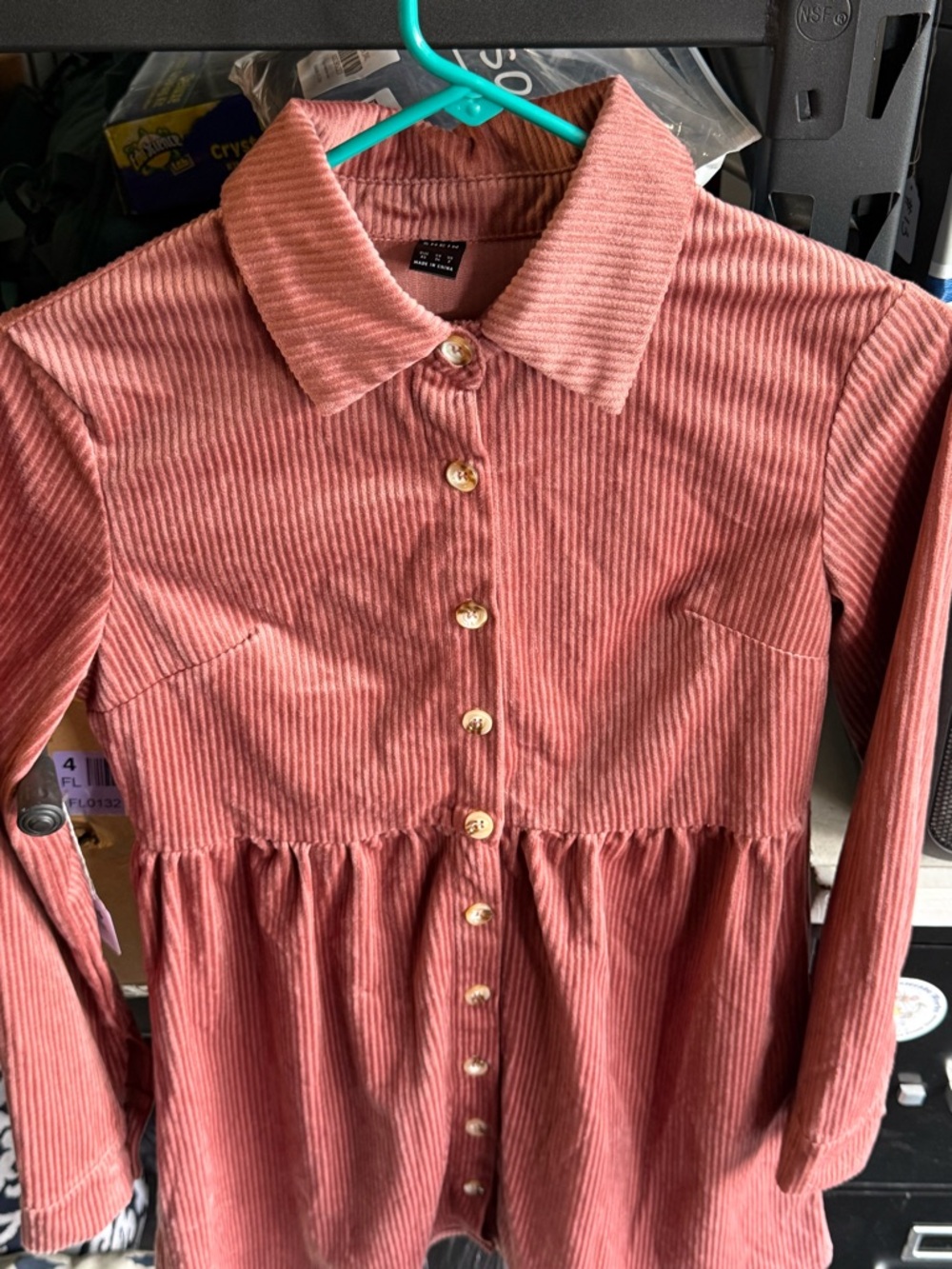 SHEIN Dusty Rose Corduroy Button-Front Top
